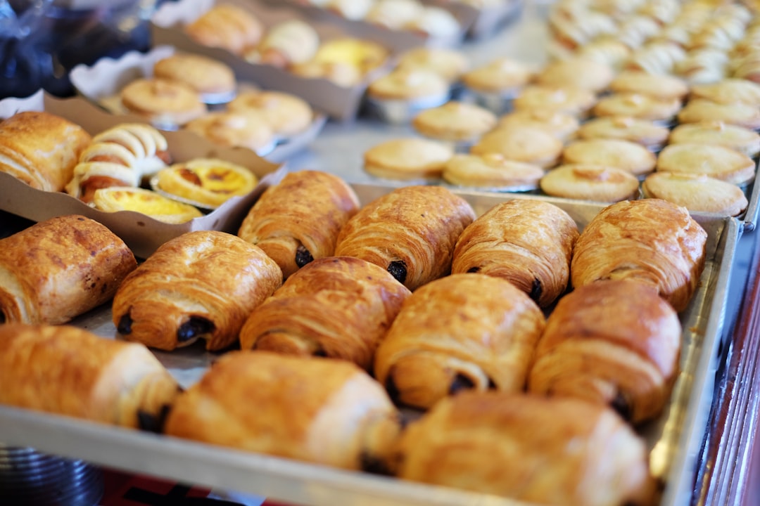 Tray of pain au chocolat fresh from the oven